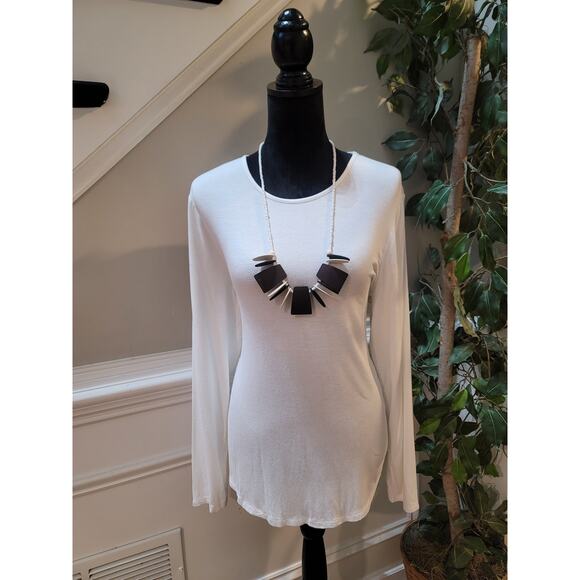 Chicos Top Women's Size L White Stretch Rayon Spandex Long Sleeve Knit Blouse - Picture 1 of 12